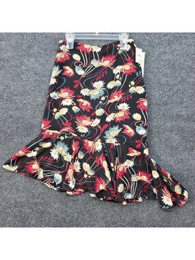 Vintage Y2K Melrose Floral Mermaid Trumpet Skirt 8 Black Ruffle Romantic Boho